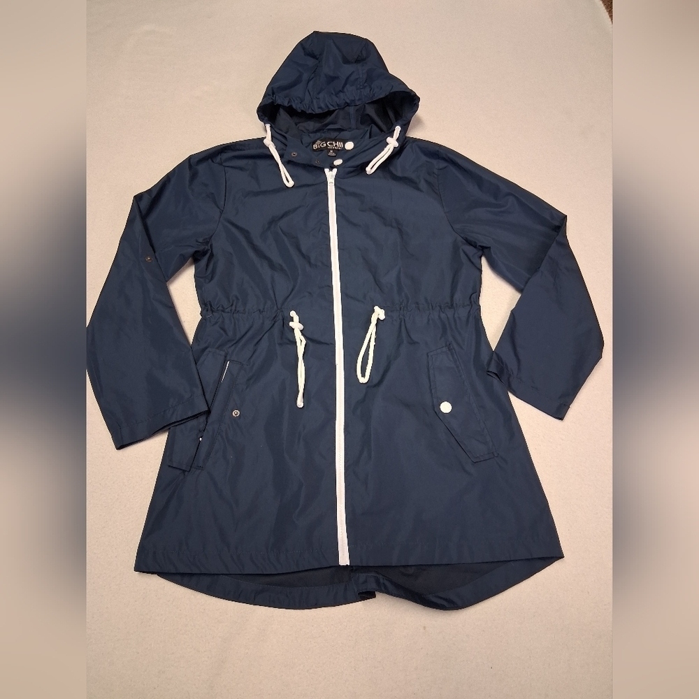 4/20$ Big Chill Navy Hooded Rain Jacket with White Trim